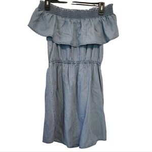 EXPRESS Denim Chambray Off The Shoulder‎ Ruffle Dress XS